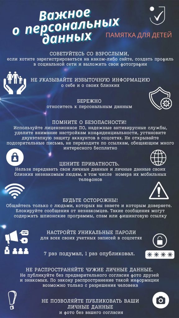 Важное о персональных данных ПАМЯТКА ДЛЯ ДЕТЕЙ